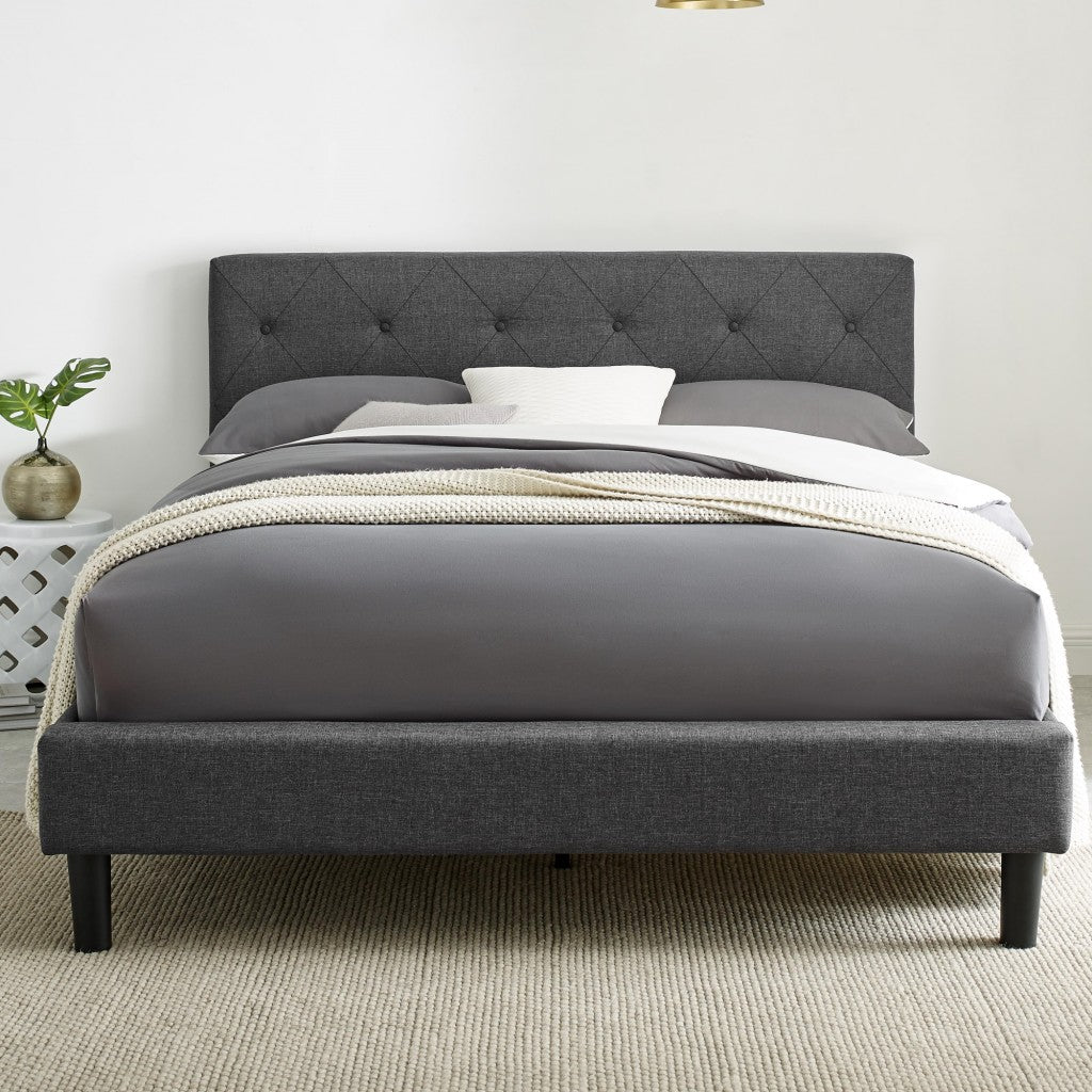 Gray Tufted Upholstered King Bed Frame-7