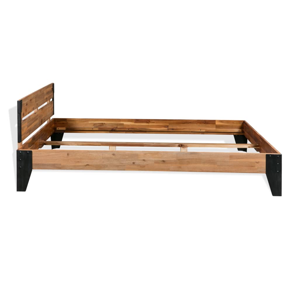 vidaXL Bed Frame Platform Double Bed Frame for Bedroom Solid Wood Acacia Steel-2
