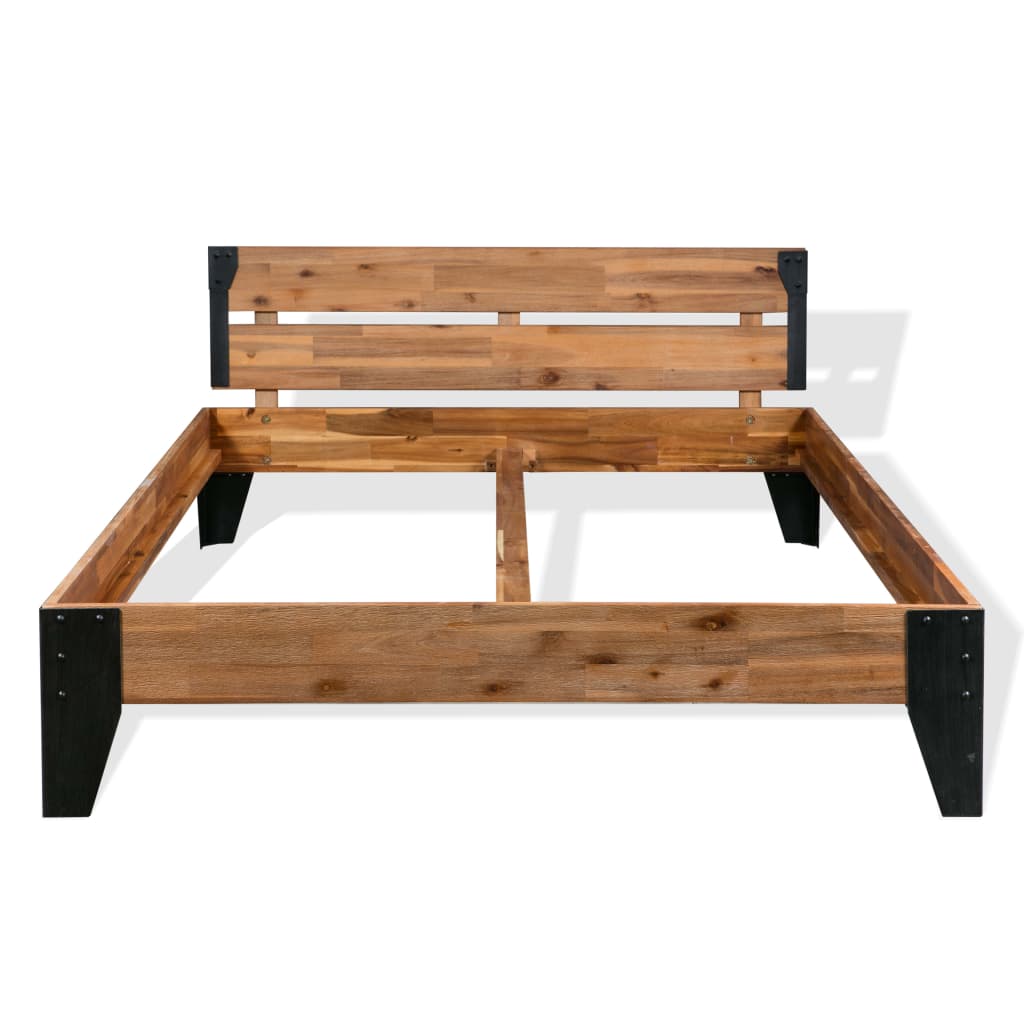 vidaXL Bed Frame Platform Double Bed Frame for Bedroom Solid Wood Acacia Steel-3
