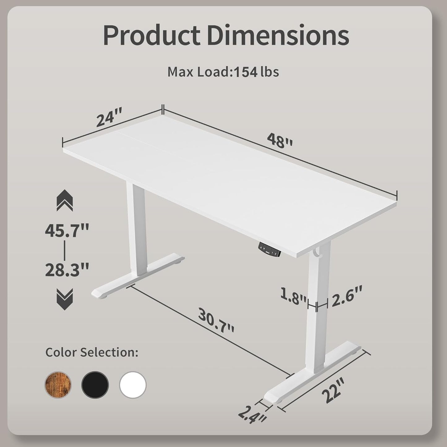 Electric Standing Desk, 48 X 24 Inches Height Adjustable Desk, Sit Stand up Desk for Work Office Home, Ergonomic Rising Computer Table with Memory Preset, White-2
