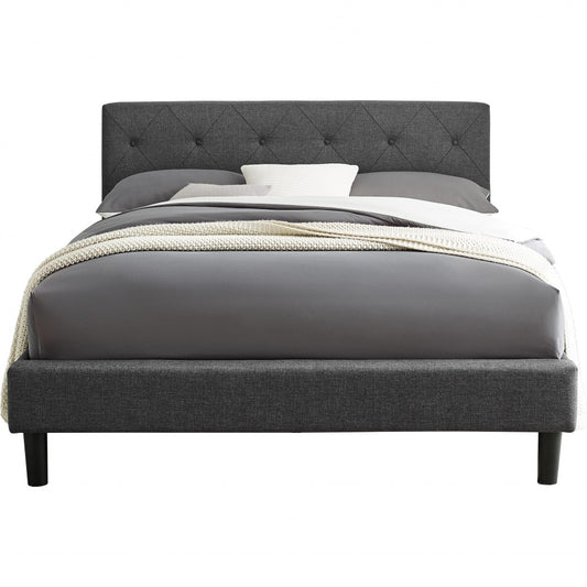 Gray Tufted Upholstered King Bed Frame-0
