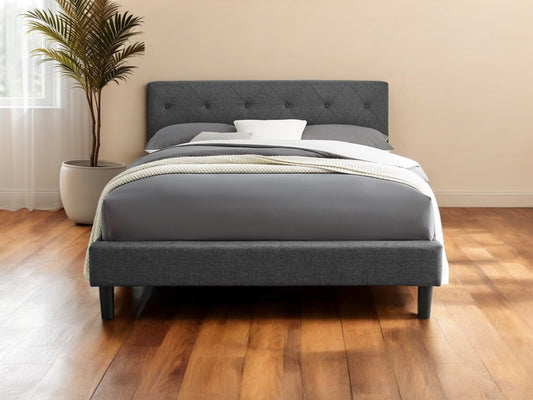 Gray Tufted Upholstered King Bed Frame-1