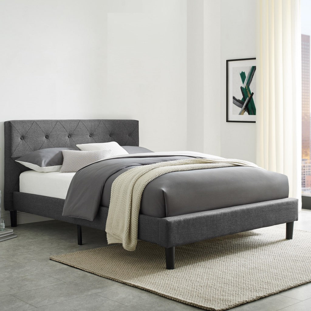 Gray Tufted Upholstered King Bed Frame-8