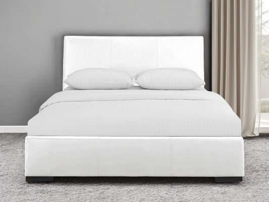 White Faux Leather Queen Bed Frame-0