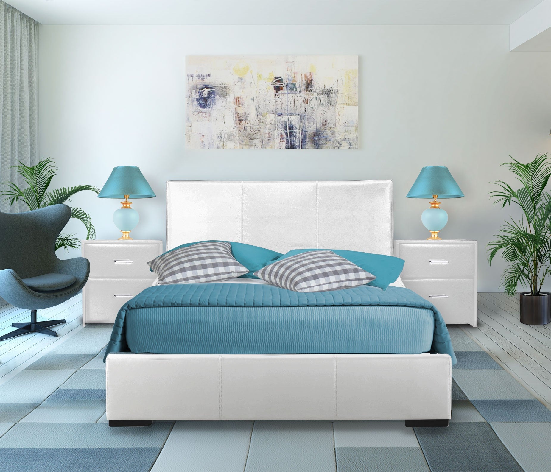 White Faux Leather Queen Bed Frame-5