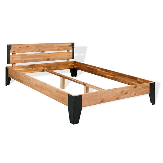 vidaXL Bed Frame Platform Double Bed Frame for Bedroom Solid Wood Acacia Steel-0