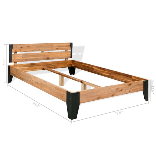 vidaXL Bed Frame Platform Double Bed Frame for Bedroom Solid Wood Acacia Steel-1
