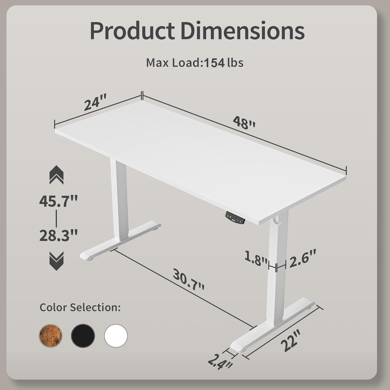 Electric Standing Desk, 48 X 24 Inches Height Adjustable Desk, Sit Stand up Desk for Work Office Home, Ergonomic Rising Computer Table with Memory Preset, White-2
