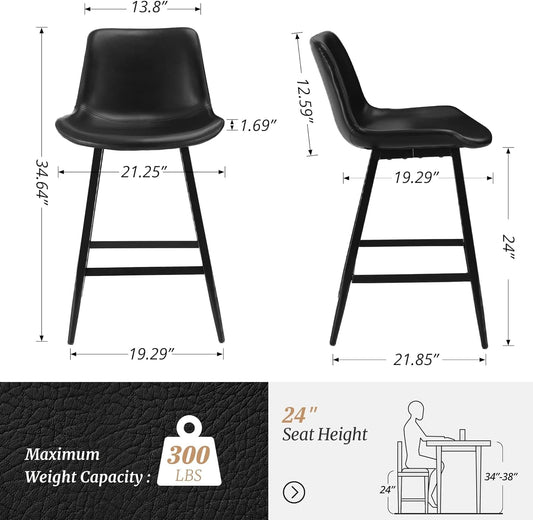 24 Inch Counter Stool, Modern Bucket Barstool Set of 3, Barstools with Back and Footrest, Faux Leather Bar Stools for Kitchen Island Restaurants, Black-1