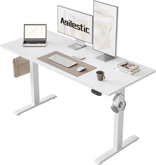Electric Standing Desk, 48 X 24 Inches Height Adjustable Desk, Sit Stand up Desk for Work Office Home, Ergonomic Rising Computer Table with Memory Preset, White-0