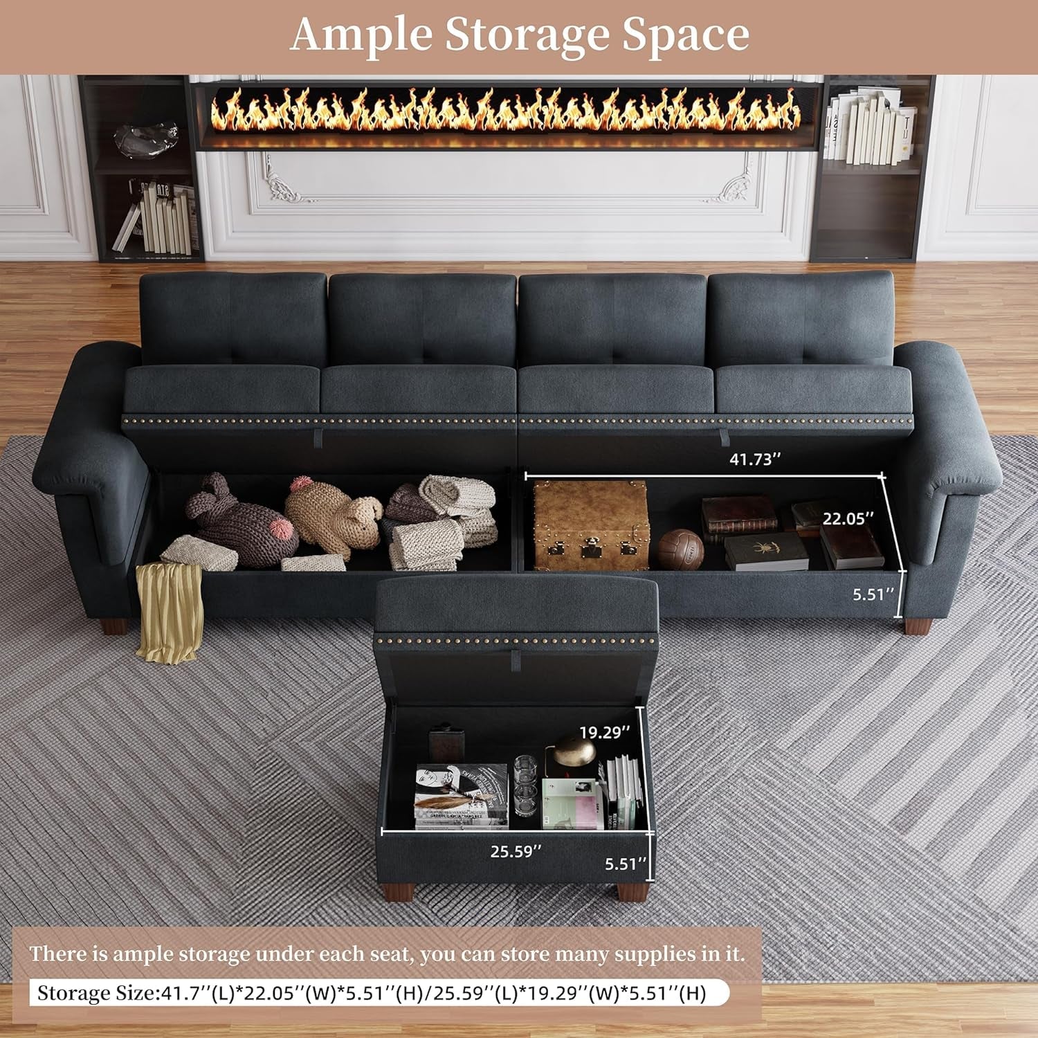 Dark Gray L-Shaped Sectional Couch with Storage-2