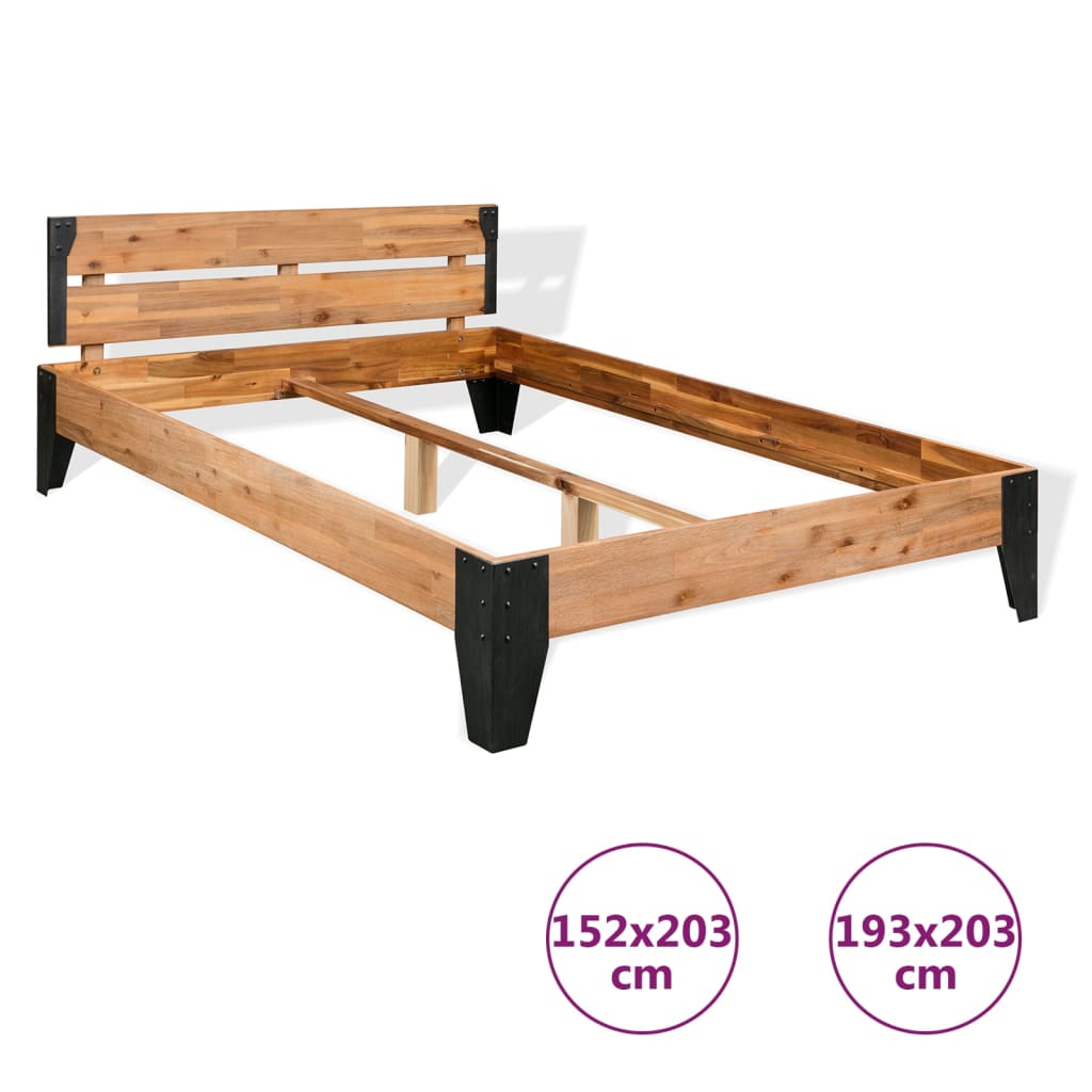 vidaXL Bed Frame Platform Double Bed Frame for Bedroom Solid Wood Acacia Steel-5